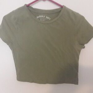Ladies Aeropostale Seriously Soft Baby Tee, Medium Hunter Green Crop Top